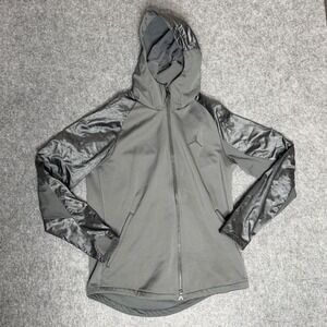 Jordan Mens Full Zip Fleece Hoodie Charcoal Gray Black Mixed Media Jacket Large
